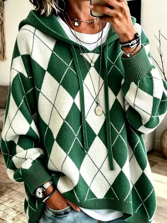 Women's Argyle Hooded Knit Sweater