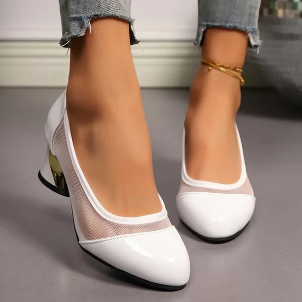 Women’s Mesh Panel Chunky Heel Pumps