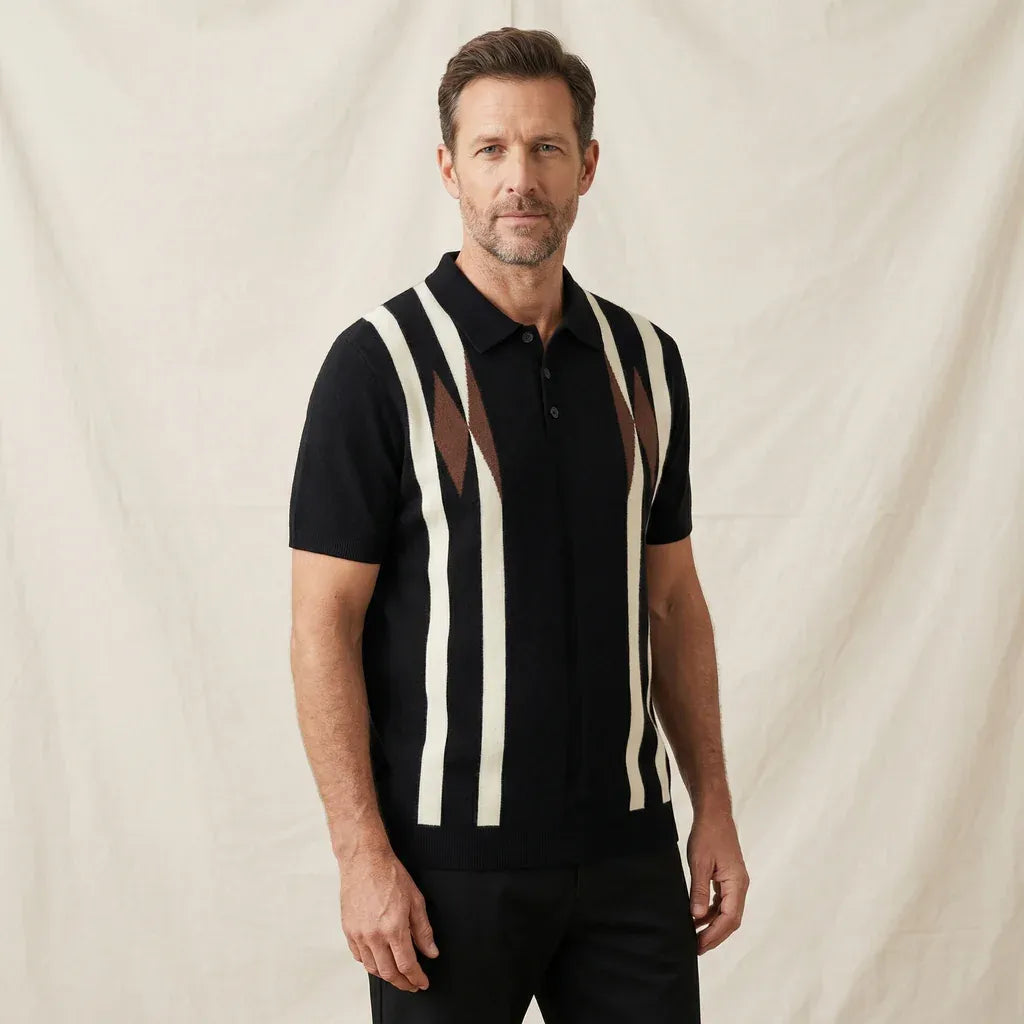 Men’s Geometric Stripe Knit Polo Shirt