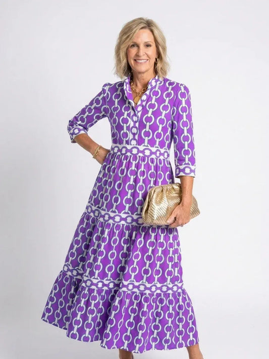 Women’s Chain Print Three-Quarter Sleeve Midi Dress