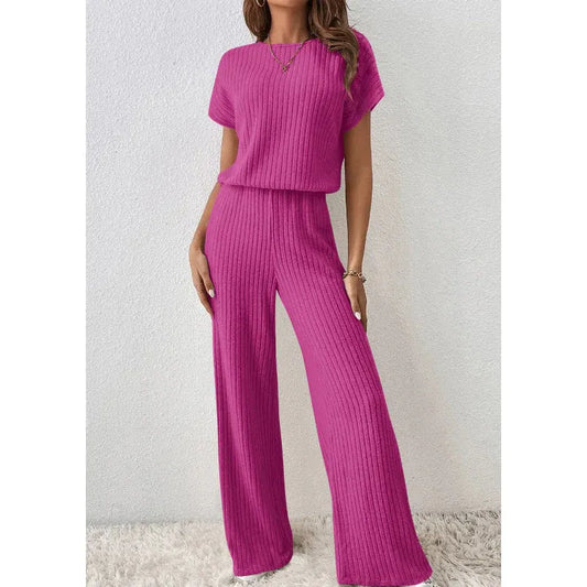 Women’s Ribbed Knit Top & Wide-Leg Pants Set