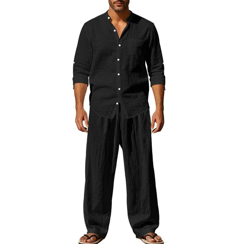 Men’s Linen-Look Shirt and Pants Set