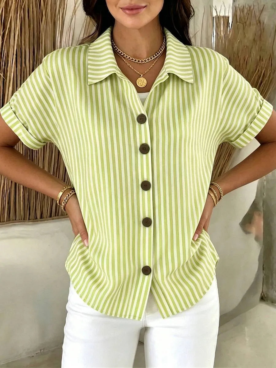 Women’s Striped Cotton-Linen Button-Up Shirt