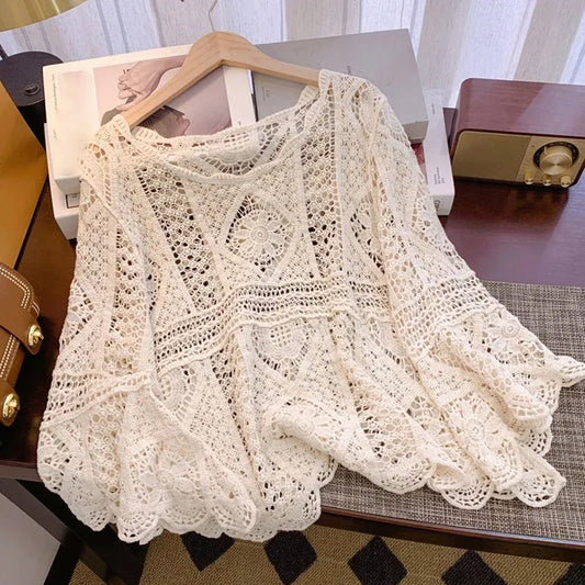 Women’s Openwork Lace Cover-Up Blouse