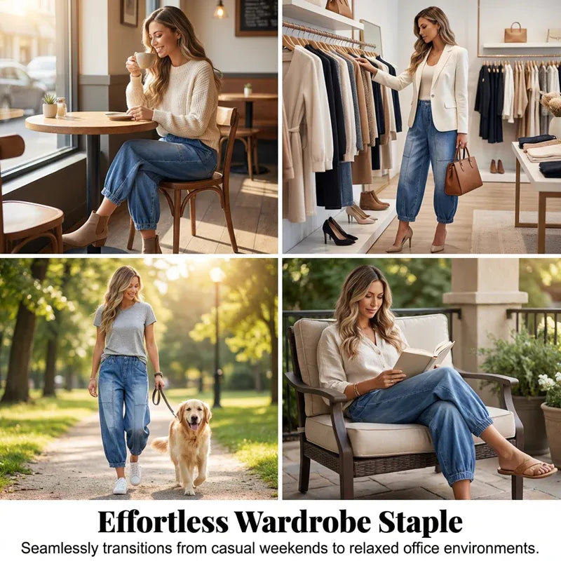 Women’s Elastic Waist Cropped Barrel Jeans