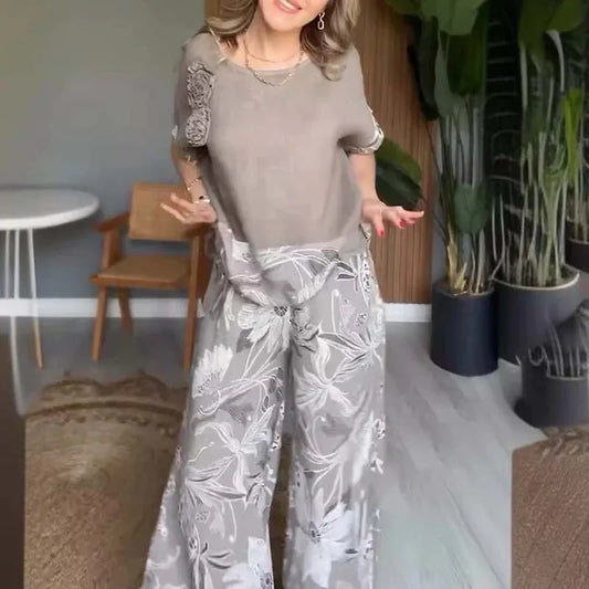 Women’s Printed Two-Piece Wide-Leg Pants Set