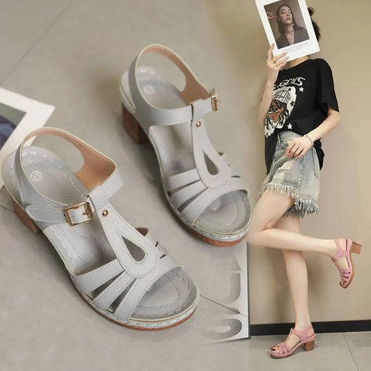 Women’s Open-Toe T-Strap Block Heel Sandals
