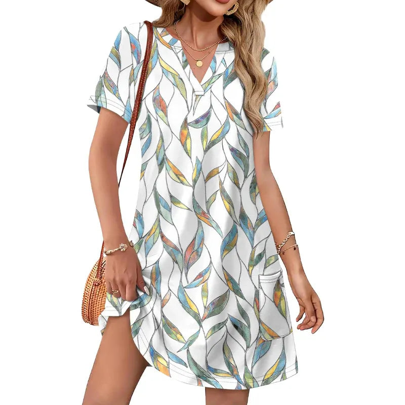 V-Neck Casual Pocket T-Shirt Dress