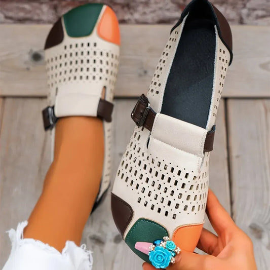 Women’s Perforated Colorblock Mary Jane Flats