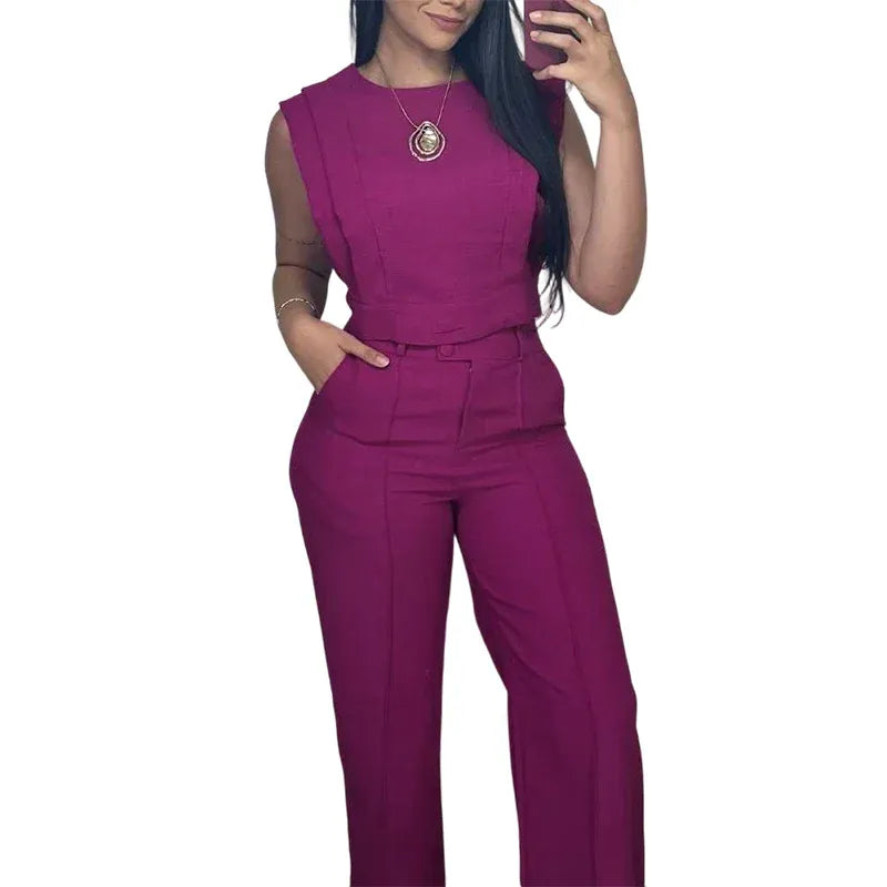Women’s Sleeveless Crop Top & Wide-Leg Pants Set