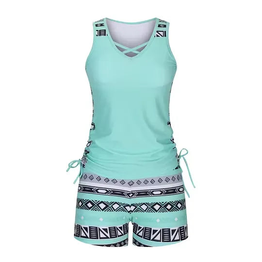 Women's Printed Tankini Swimsuit Set with Shorts