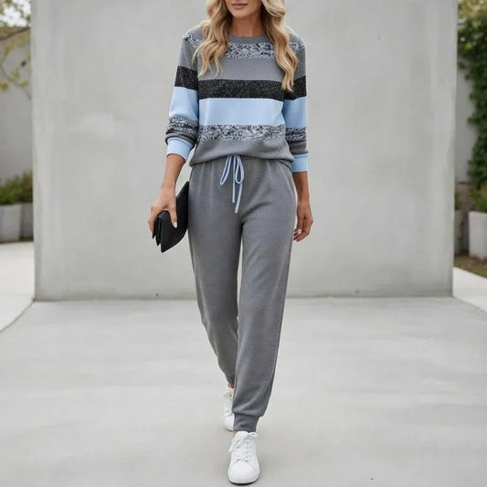 Women’s Striped Pullover and Jogger Pants Set