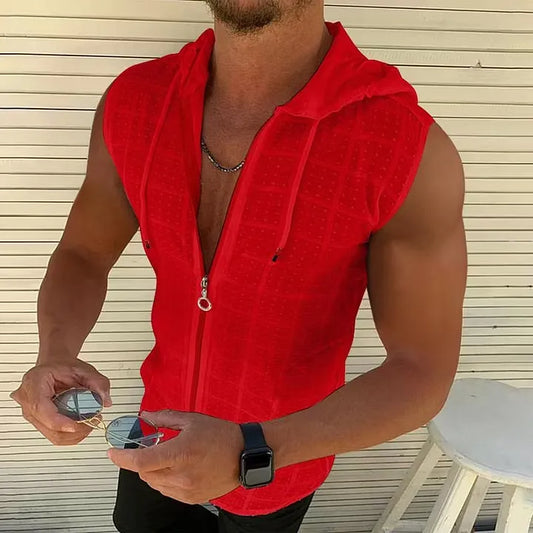Men's Sleeveless Zip-Up Hooded Tank Top
