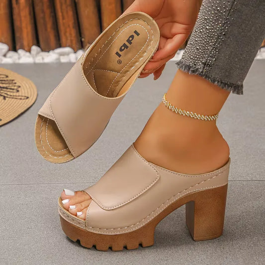 Women’s Open-Toe Platform Block Heel Mule Sandals