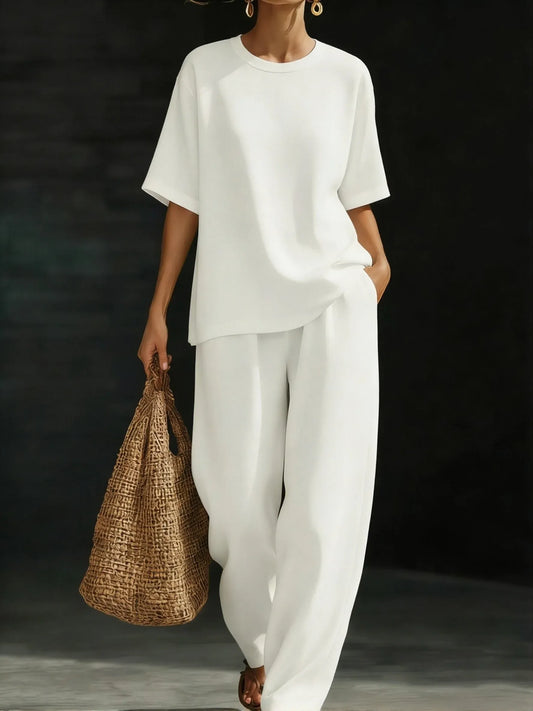 Women’s Relaxed Short-Sleeve Top and Wide-Leg Pants Set