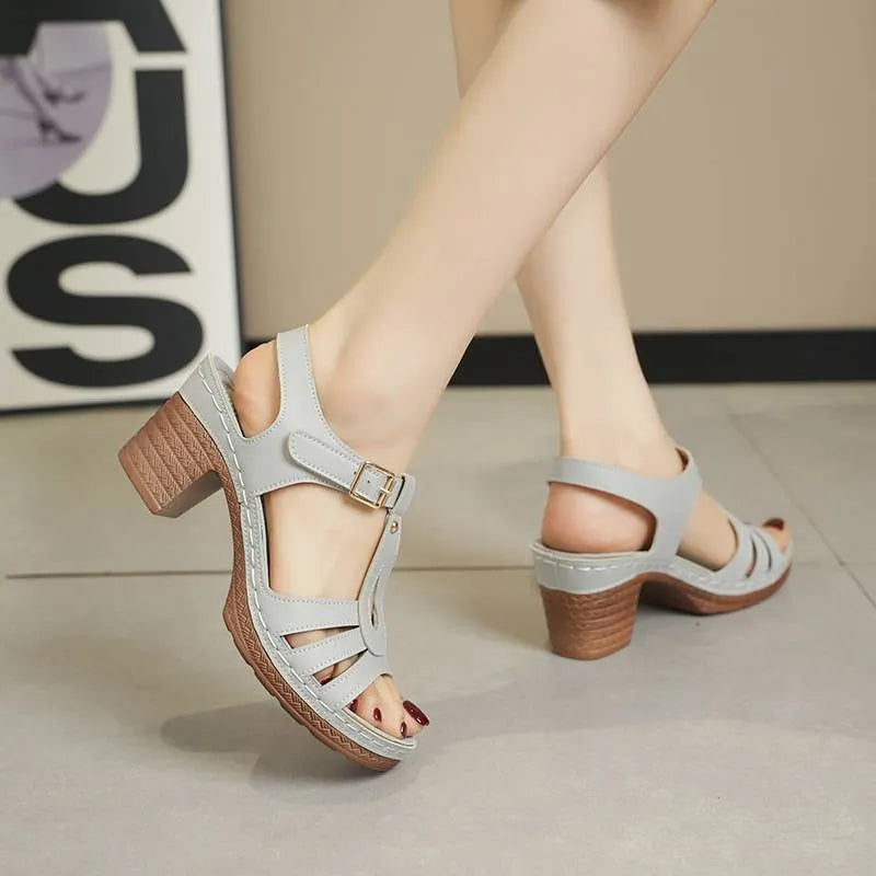 Women’s Open-Toe T-Strap Block Heel Sandals