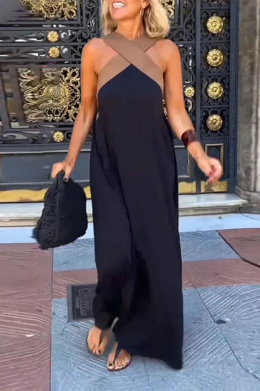 Women's Cross Halter Neck Wide Leg Jumpsuit
