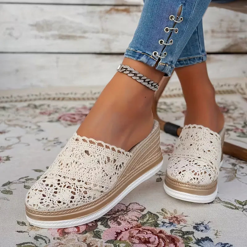 Women’s Crochet Wedge Mule Sandals