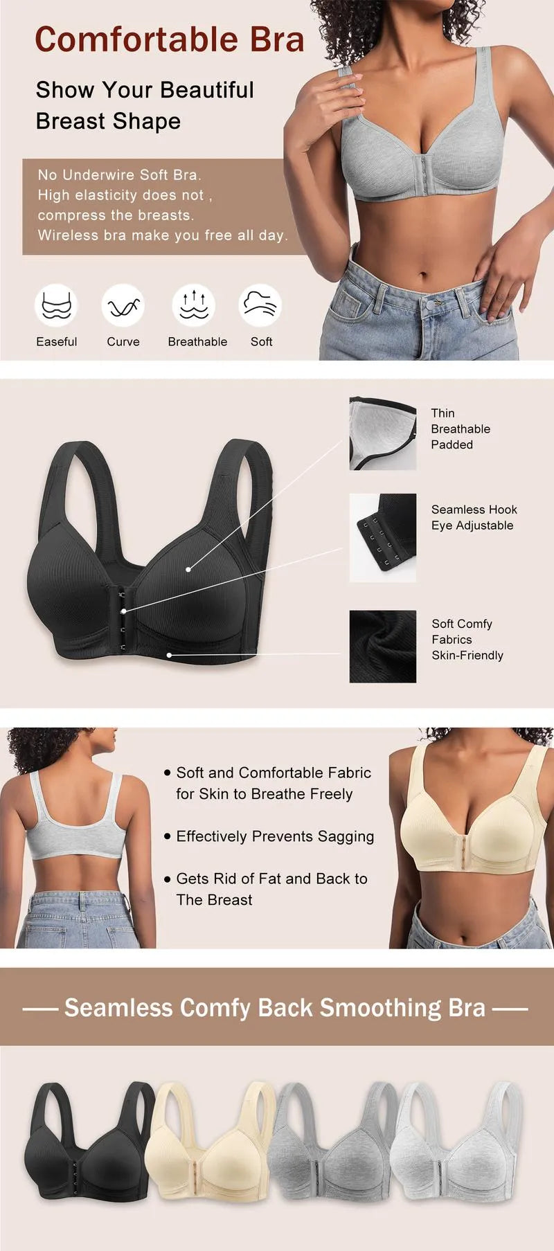 Women’s Front Closure Wireless Support Bra