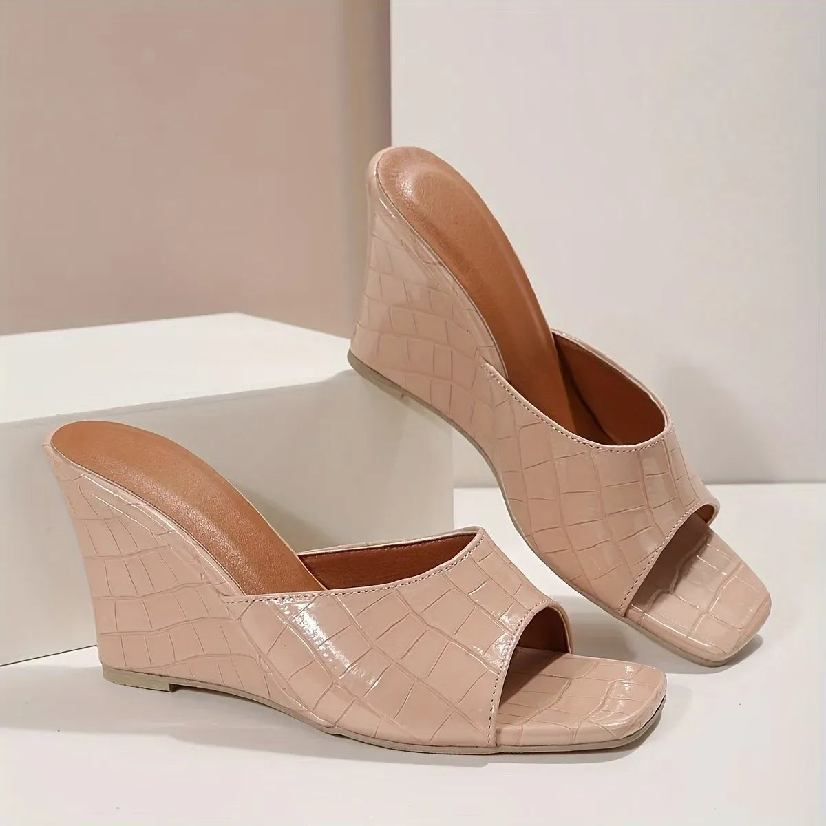 Women’s Square Toe Slip-On Wedge Mule Sandals