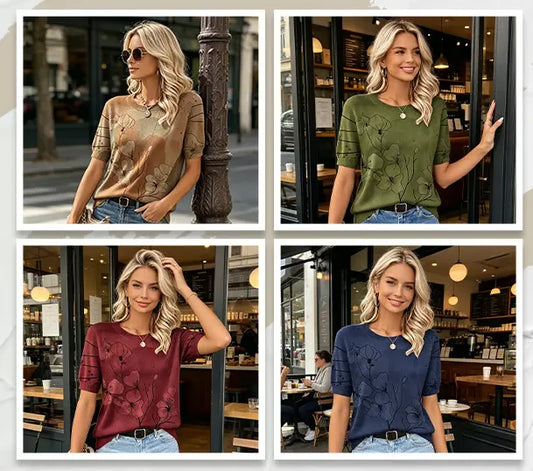 Women’s Floral Short-Sleeve Knit Top