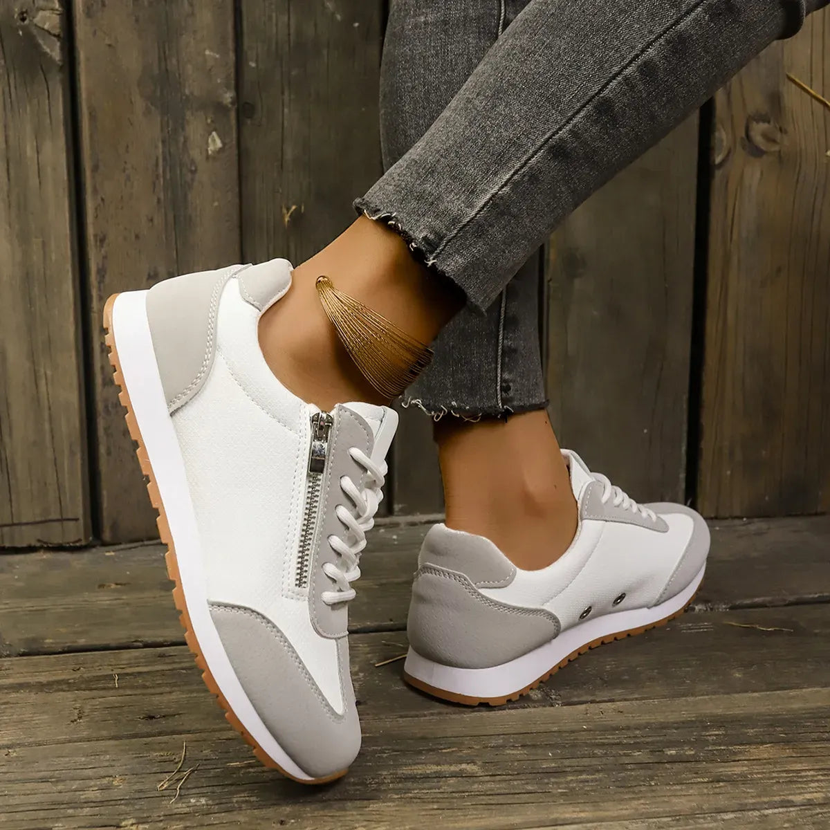 Lightweight Casual Zip Lace Sneakers