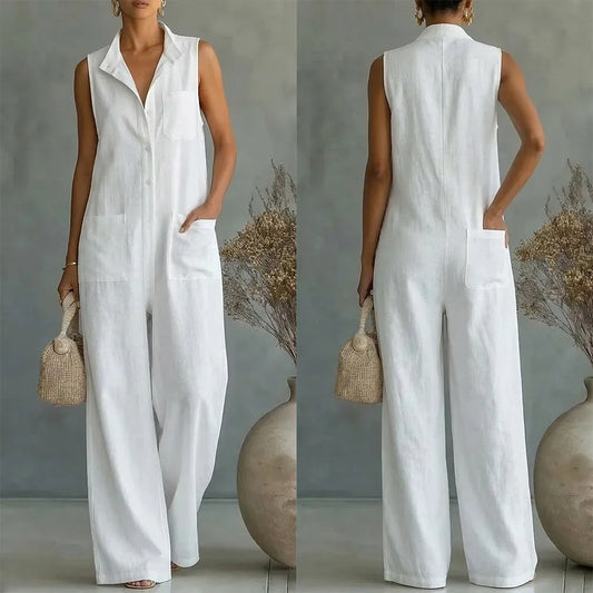 Sleeveless Relaxed Fit Wide Leg Utility Jumpsuit