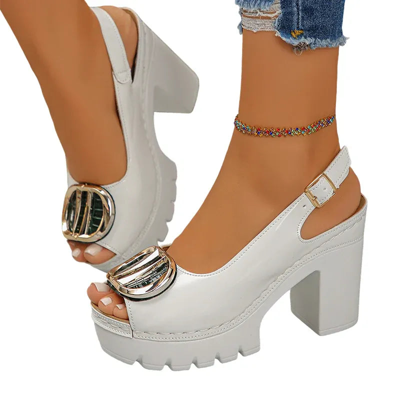 Chunky Heel Peep-Toe Slingback Sandals