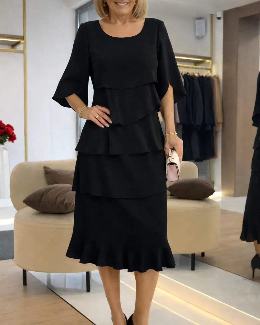 Women’s Elegant Ruffle Midi Dress
