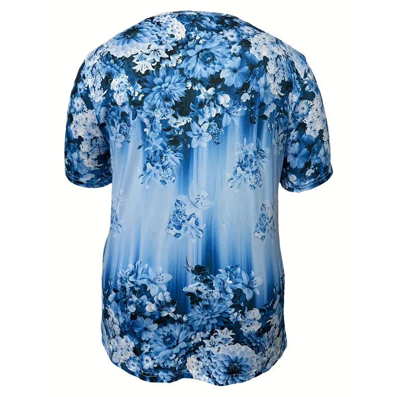 Women’s Floral V-Neck Button Front Casual Top