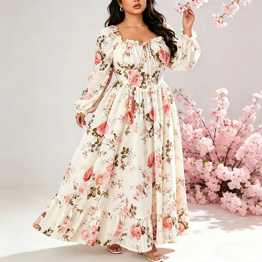 Women’s Floral Square-Neck Puff-Sleeve Maxi Dress
