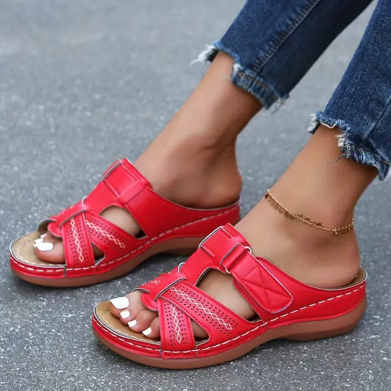 Women’s Hook-and-Loop Cross-Strap Comfort Slide Sandals