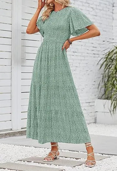 Women’s Floral Smocked High-Waist Maxi Dress