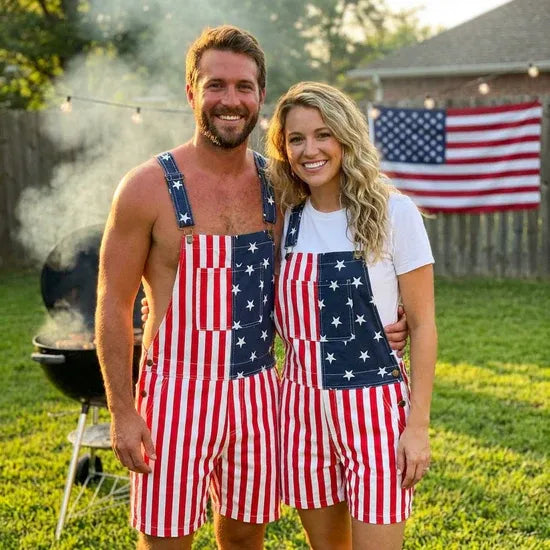 Unisex American Flag Short Overalls