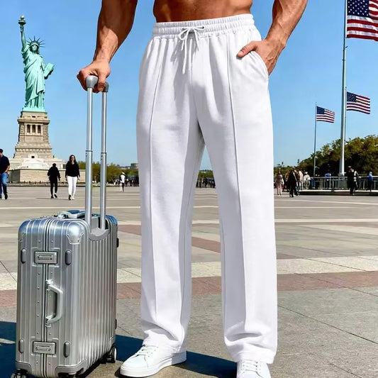 Men's Elastic Waist Straight Leg Drawstring Pants