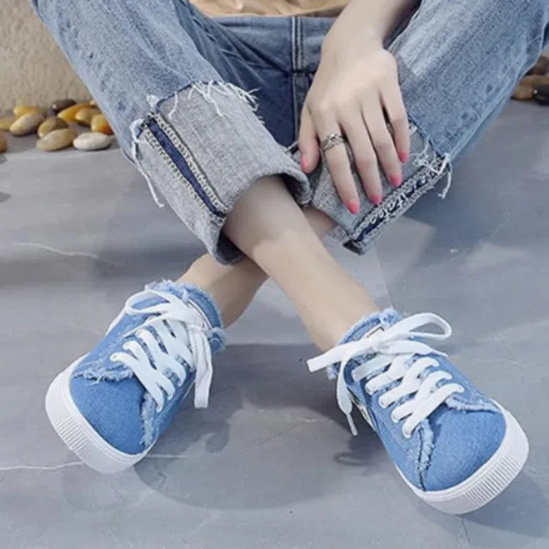 Women’s Frayed Denim Mule Sneakers