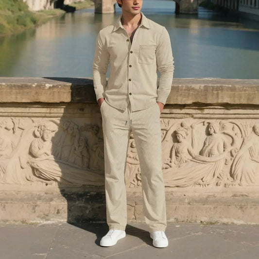 Men’s Textured Button-Up Shirt and Pants Set
