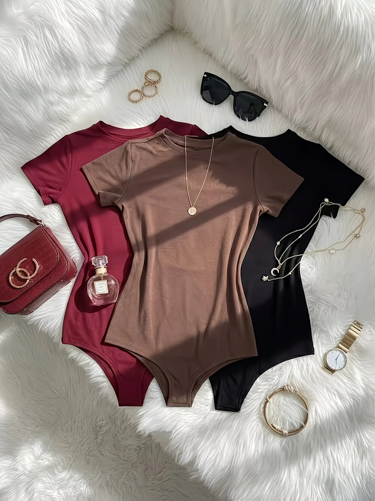 Women’s Short Sleeve Crew Neck Slim Fit Bodysuit 3-Pack Set