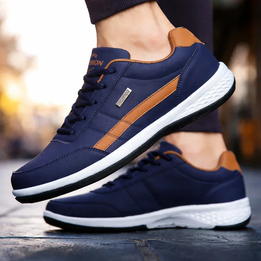 Men’s Casual Lace-Up Leather-Look Sneakers