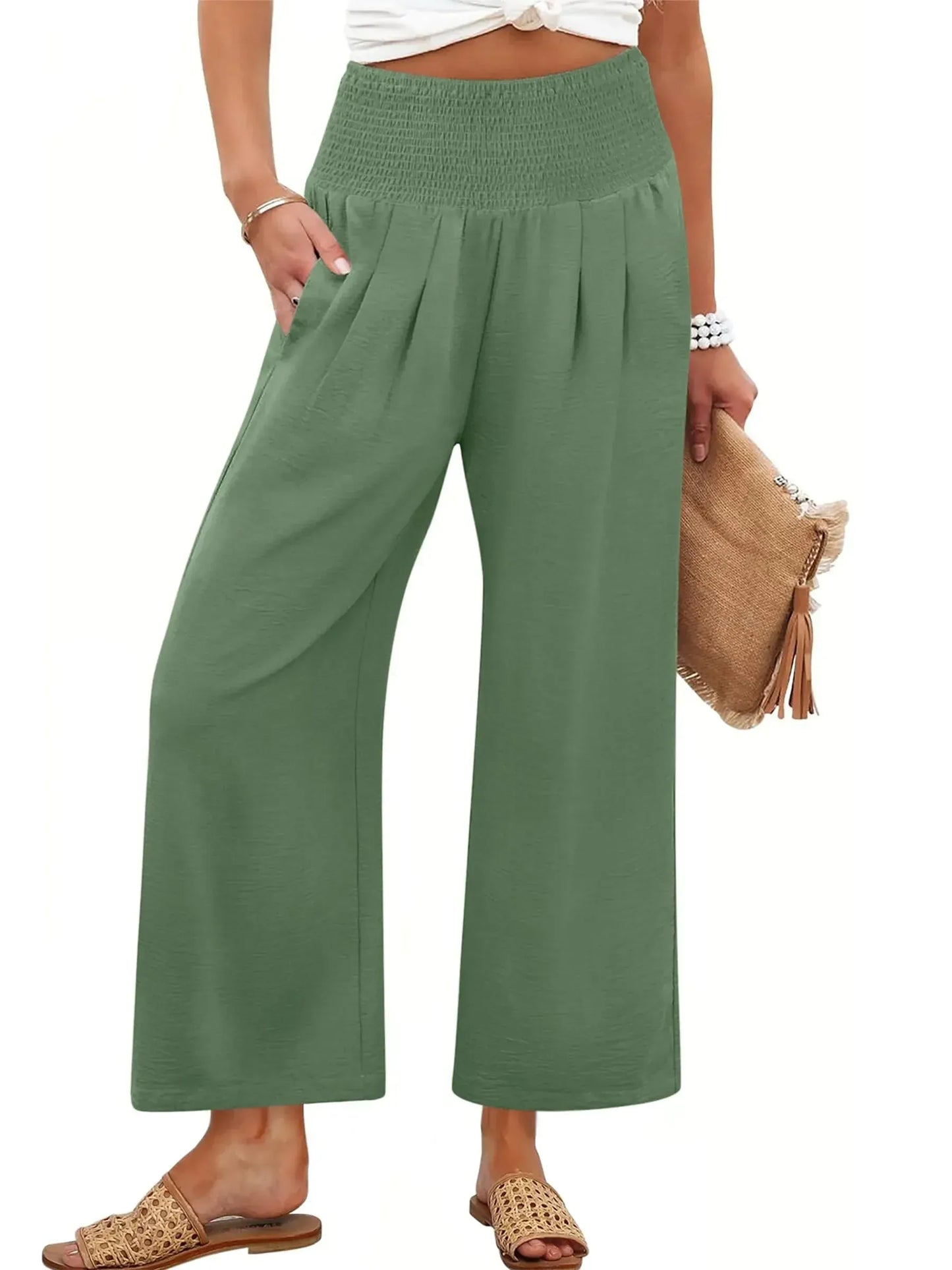 Women’s Smocked Waist Wide-Leg Pants