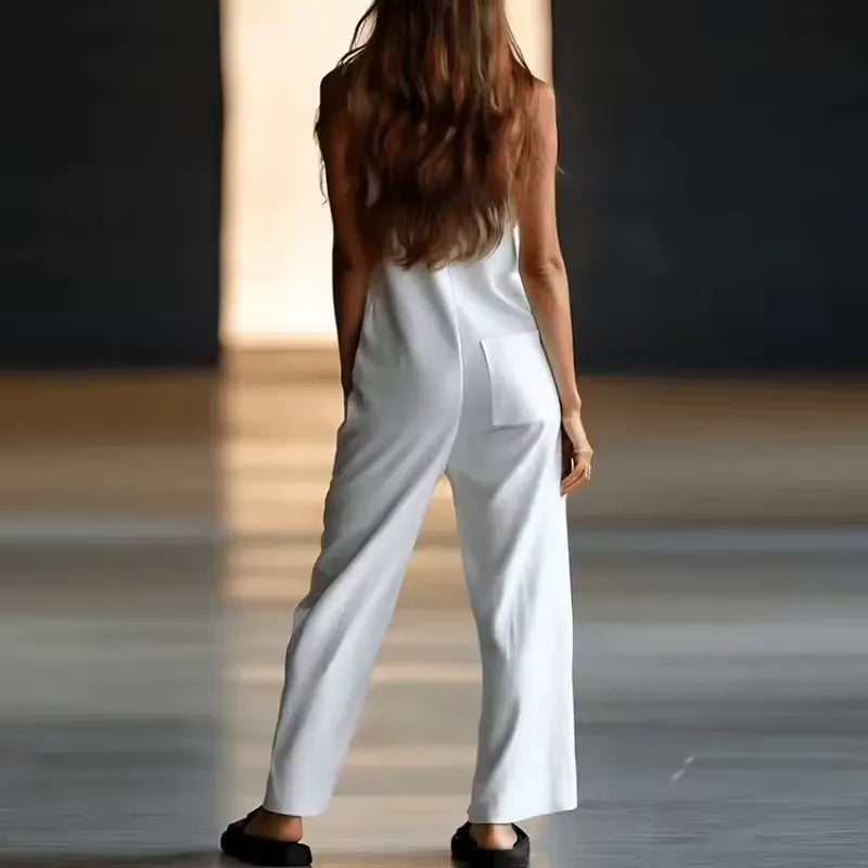 Sleeveless Relaxed Fit Wide Leg Utility Jumpsuit