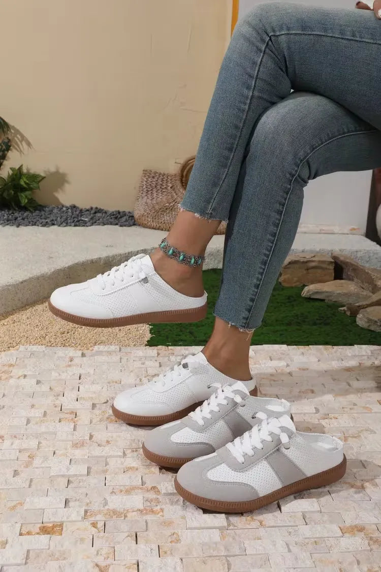 Women’s Perforated Backless Lace-Up Sneakers