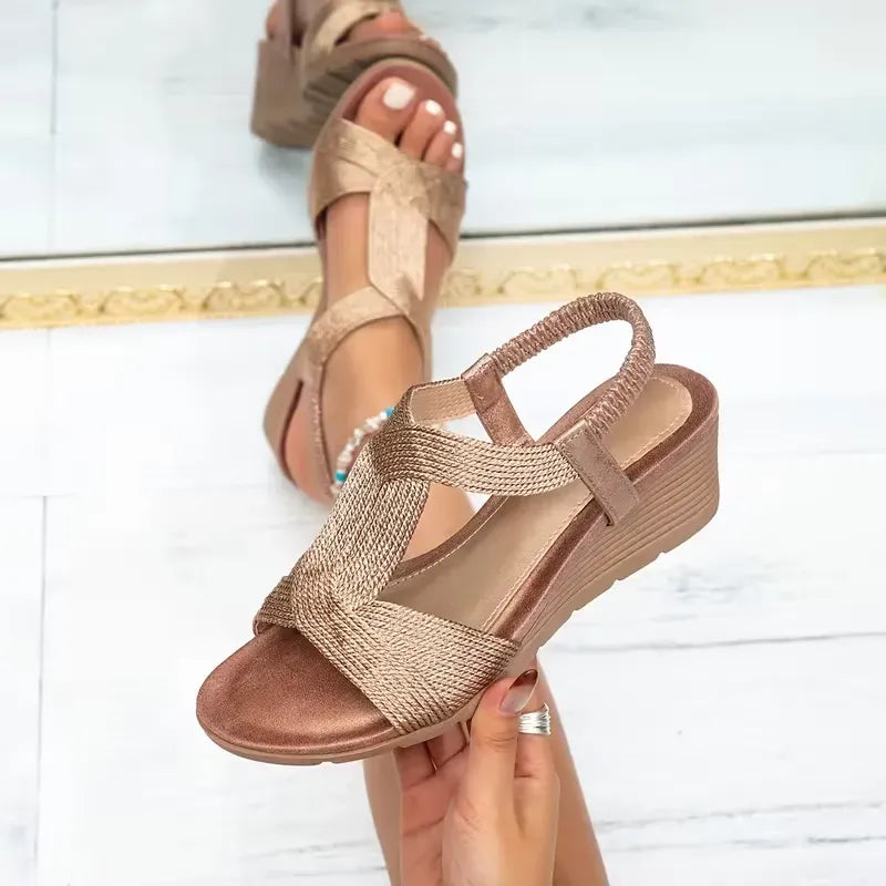 Women’s Woven Cross Strap Wedge Sandals