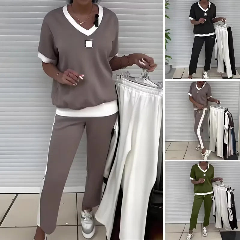 Women's V-Neck Top and Pants Set