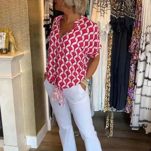 Women’s Geometric Print V-Neck Casual Blouse