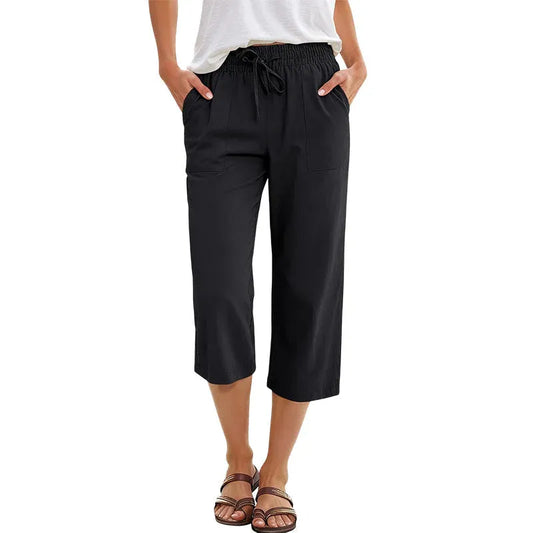 Women’s Wide Leg Cropped Linen-Blend Pants