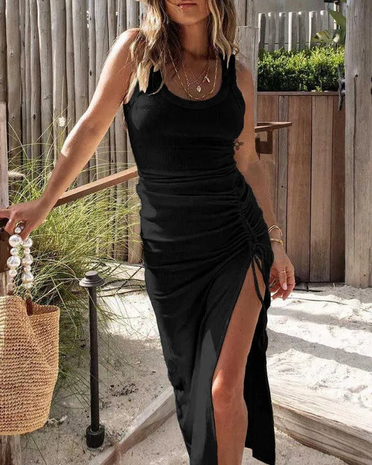 Women’s Ruched Side Slit Tank Dress