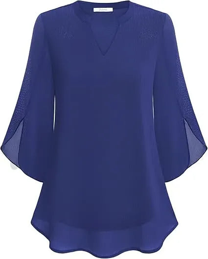 Women’s Split Sleeve V-Neck Chiffon Blouse