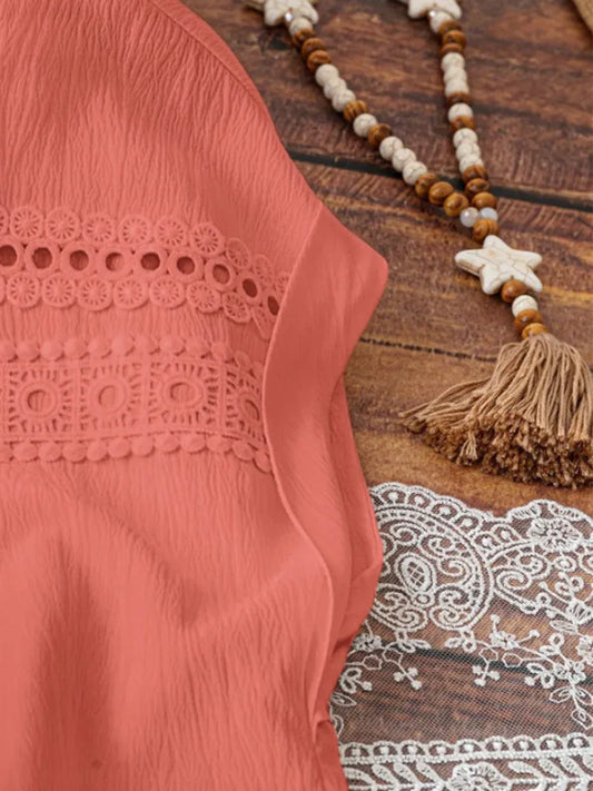 Women’s Lace Panel Short Sleeve Swing Dress
