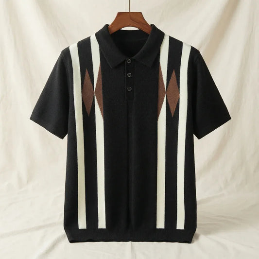 Men’s Geometric Stripe Knit Polo Shirt